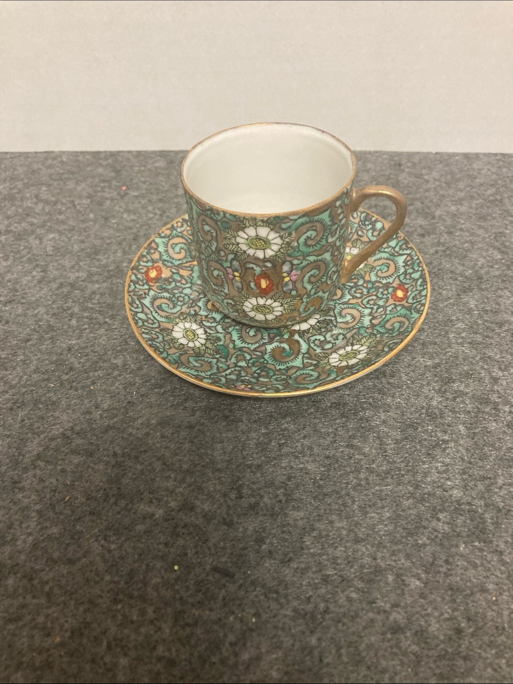 Vintage Cup & Saucer Japanese Porcelain Ware Ace, Turquoise floral Chintz - Picture 2 of 8